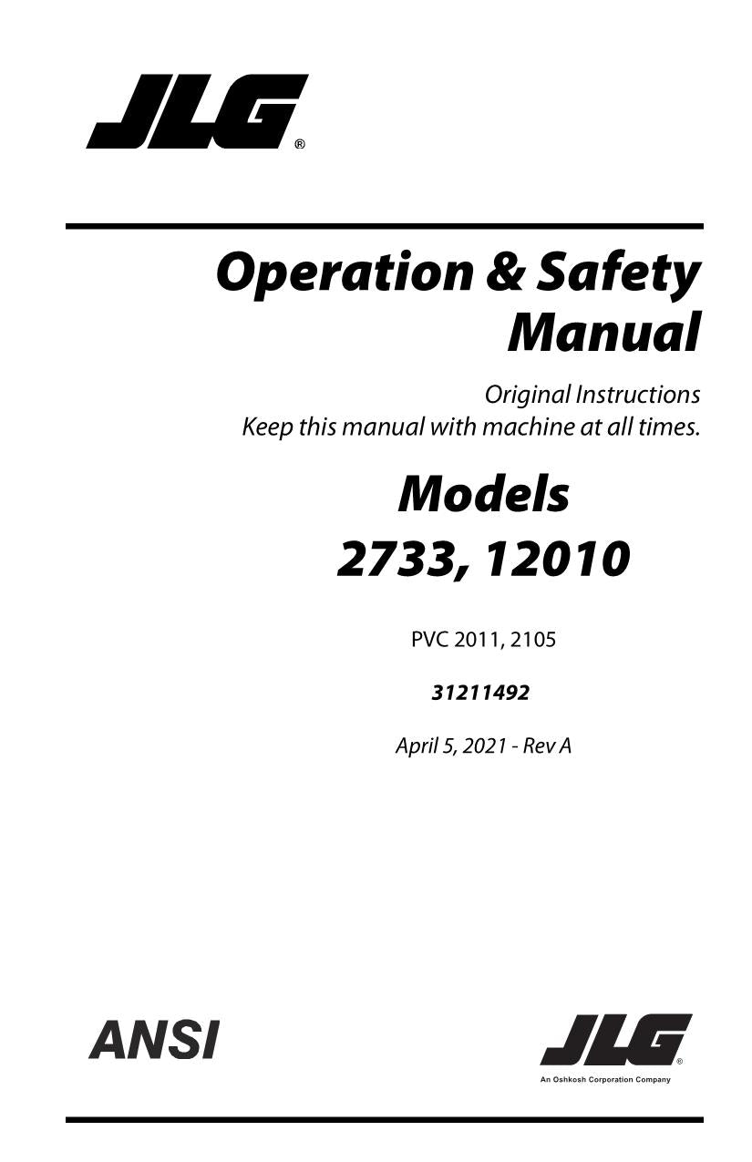 JLG 12010 2733 Telehandler Maintenance Operation Operators Manual 31211492