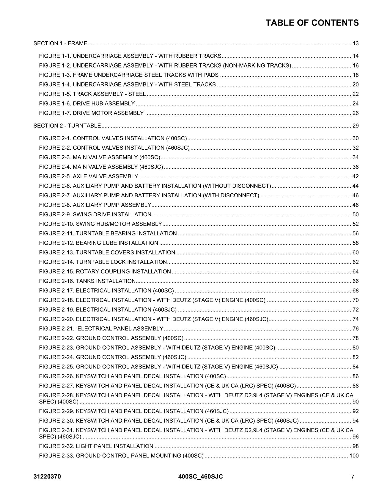 JLG 400SC 460SJC  Boom Lift Parts Catalog Manual 31220370