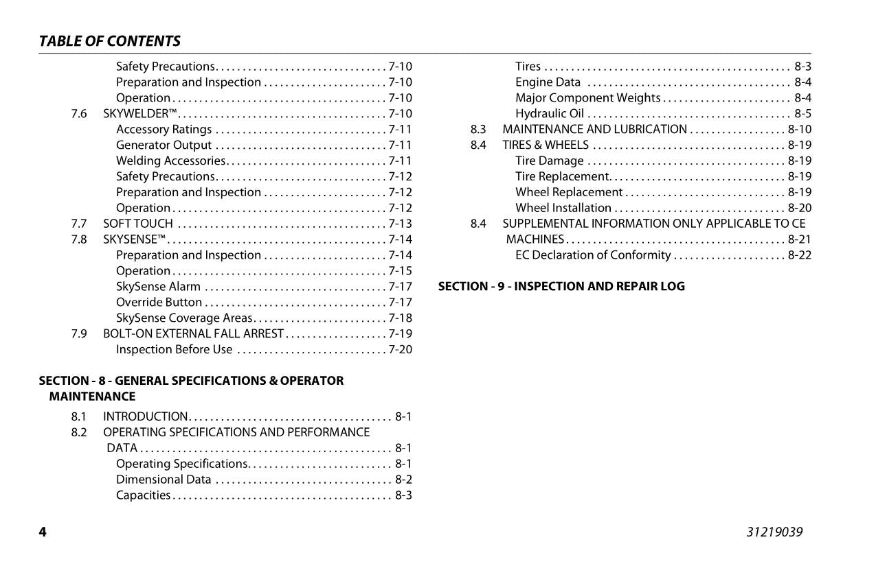 JLG 1850SJ Boom Lift Maintenance Operation Operators Manual 31219039