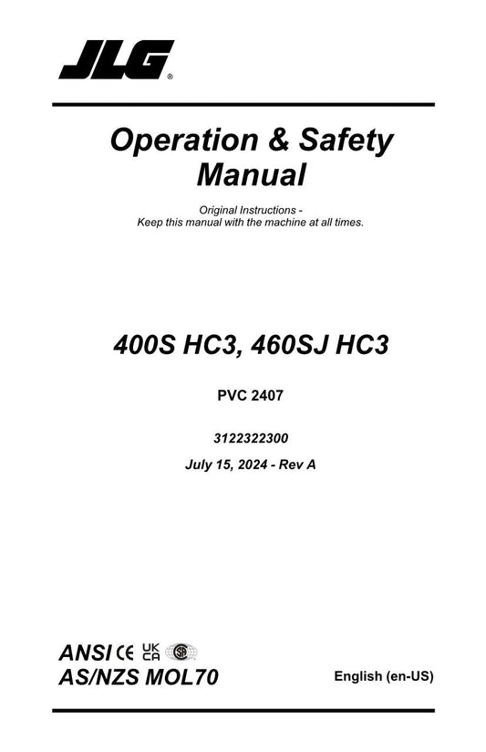 JLG 400S HC3 460SJ HC3 Boom Lift Maintenance Operators Manual 3122322300