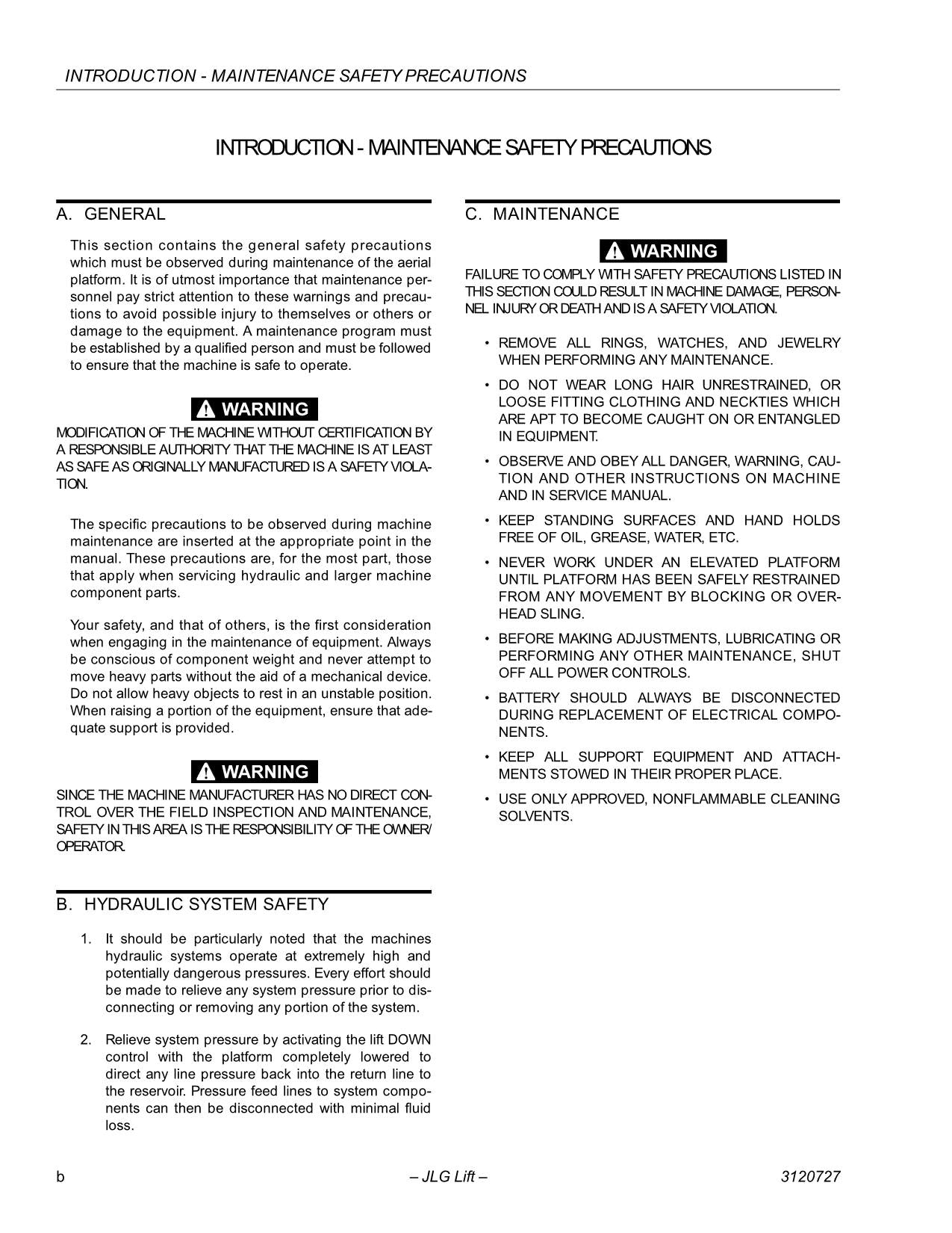 JLG 10VP 15VP 20VP Vertical Mast Maintenance Operation Operators Manual