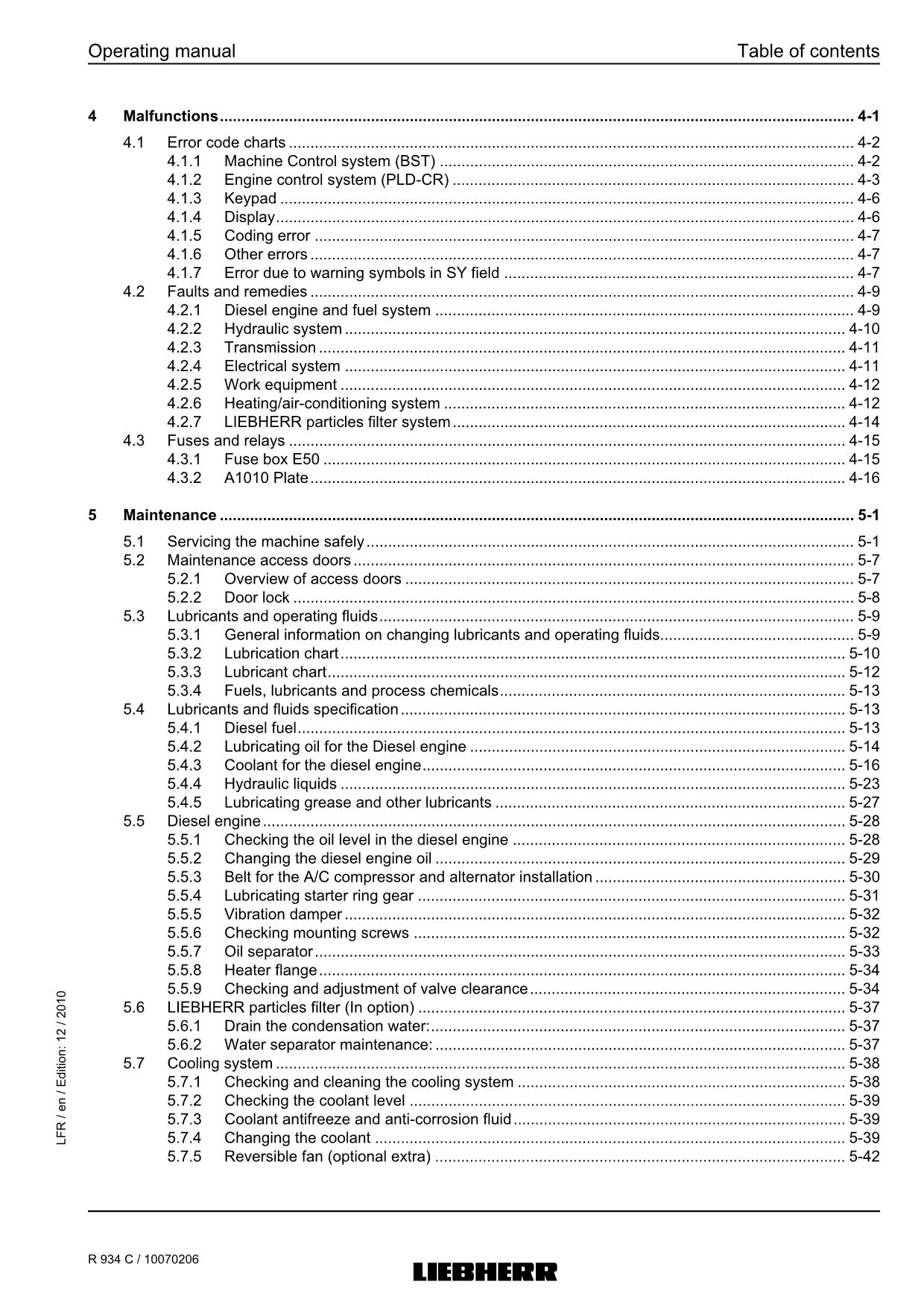 Liebherr R934 C Excavator Operators manual serial 26400