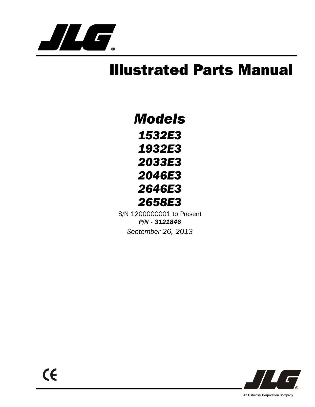 JLG 1532E3 1932E3 2033E3 2046E3 2646E3 2658E3 Scissor Parts Catalog Manual