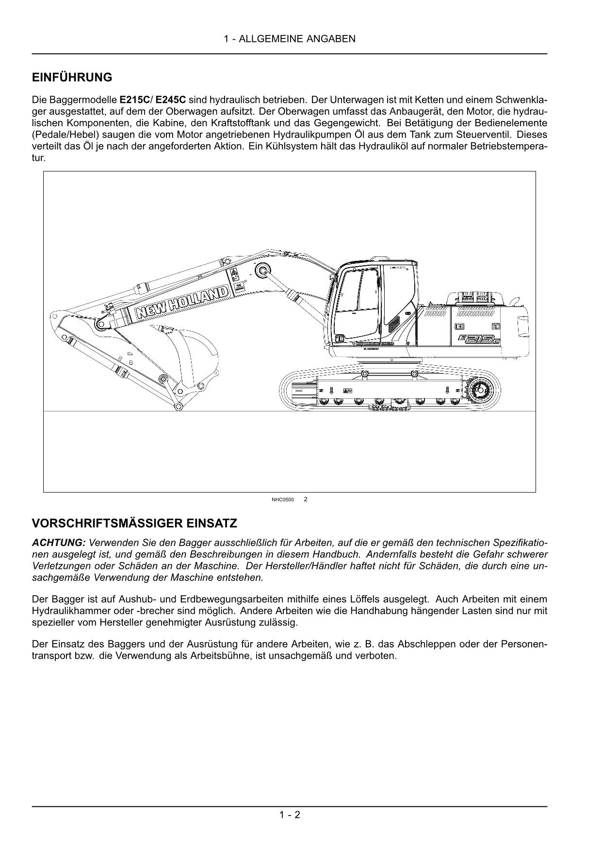 New Holland E215C E245C Bagger Betriebsanleitung