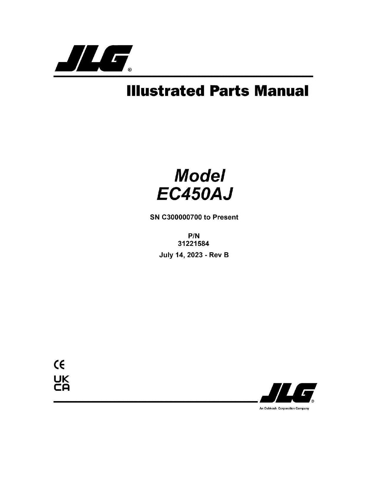 JLG EC450AJ Boom Lift Parts Catalog Hard Copy Manual