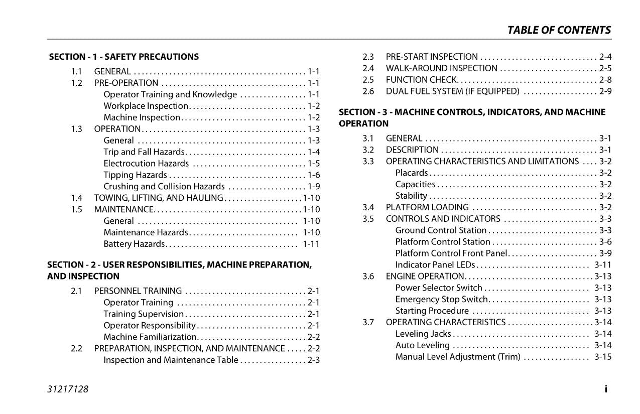 JLG 260MRT Boom Lift Maintenance Operation Operators Manual