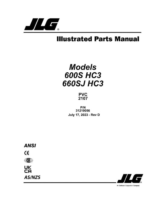 JLG 600S HC3 660SJ HC3 Boom Lift  Parts Catalog Manual 31219056