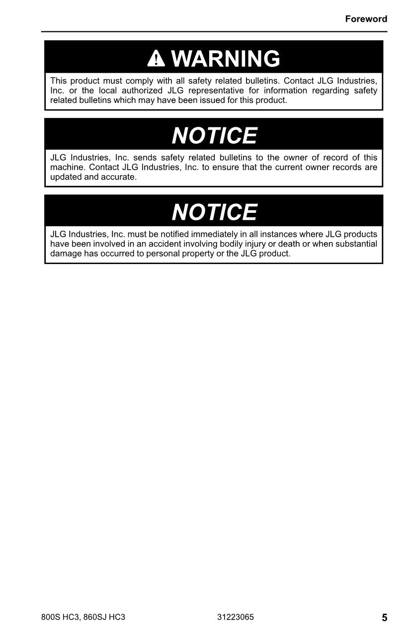 JLG 800S HC3 860SJ HC3 Boom Lift Maintenance Operation Operators Manual 31223065