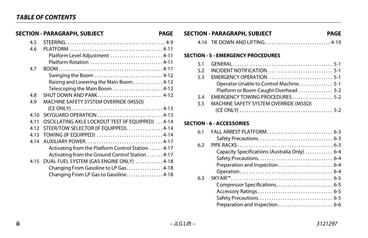 JLG 600S 660SJ Boom Lift Maintenance Operation Operators Manual 3121297