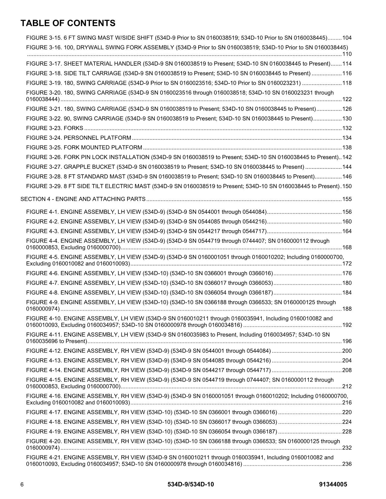 JLG 534D-10 534D-9 Telehandler Parts Catalog Manual