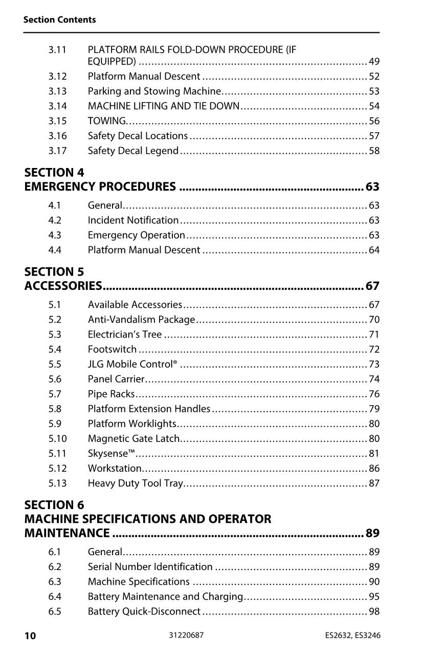 JLG ES2632 ES3246 Scissor Lift Maintenance Operation Operators Manual 31220687