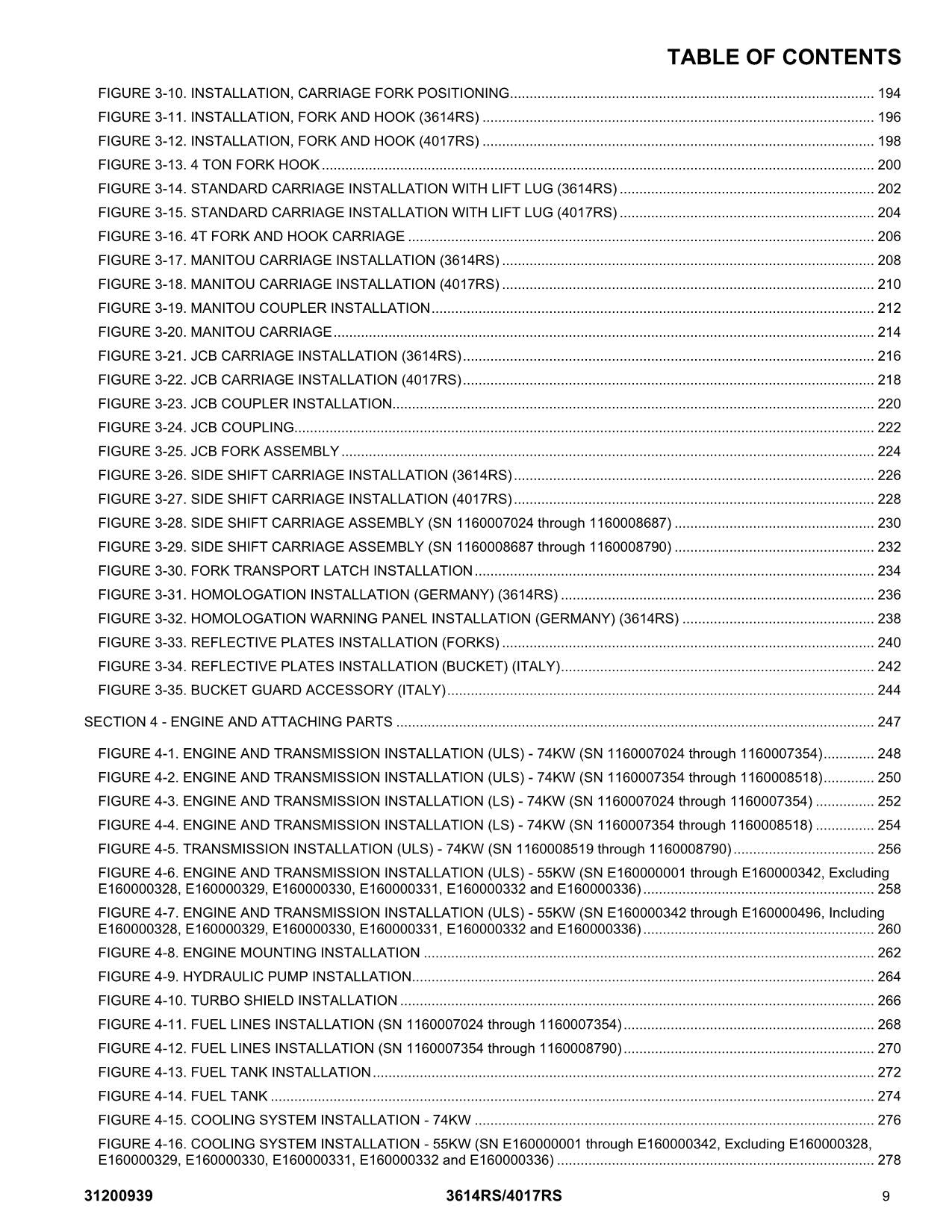 JLG 3614RS 4017RS Telehandler Parts Catalog Manual 31200939