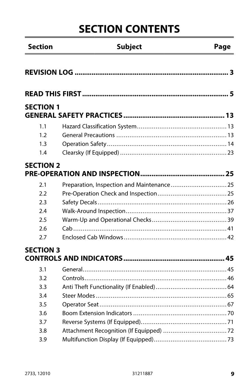 JLG 12010 2733 Telehandler Maintenance Operation Operators Manual 31211887