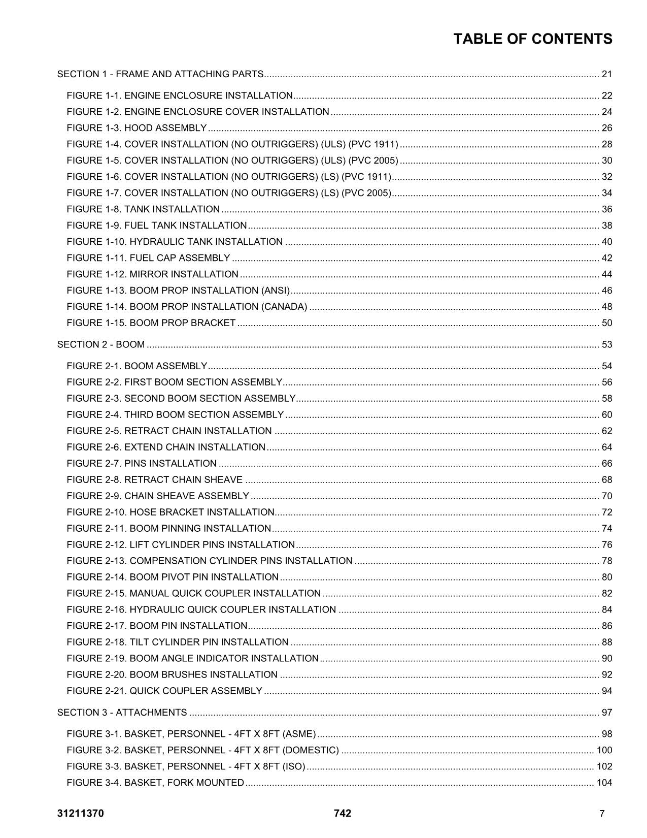 JLG 742 Telehandler Parts Catalog Manual 31211370