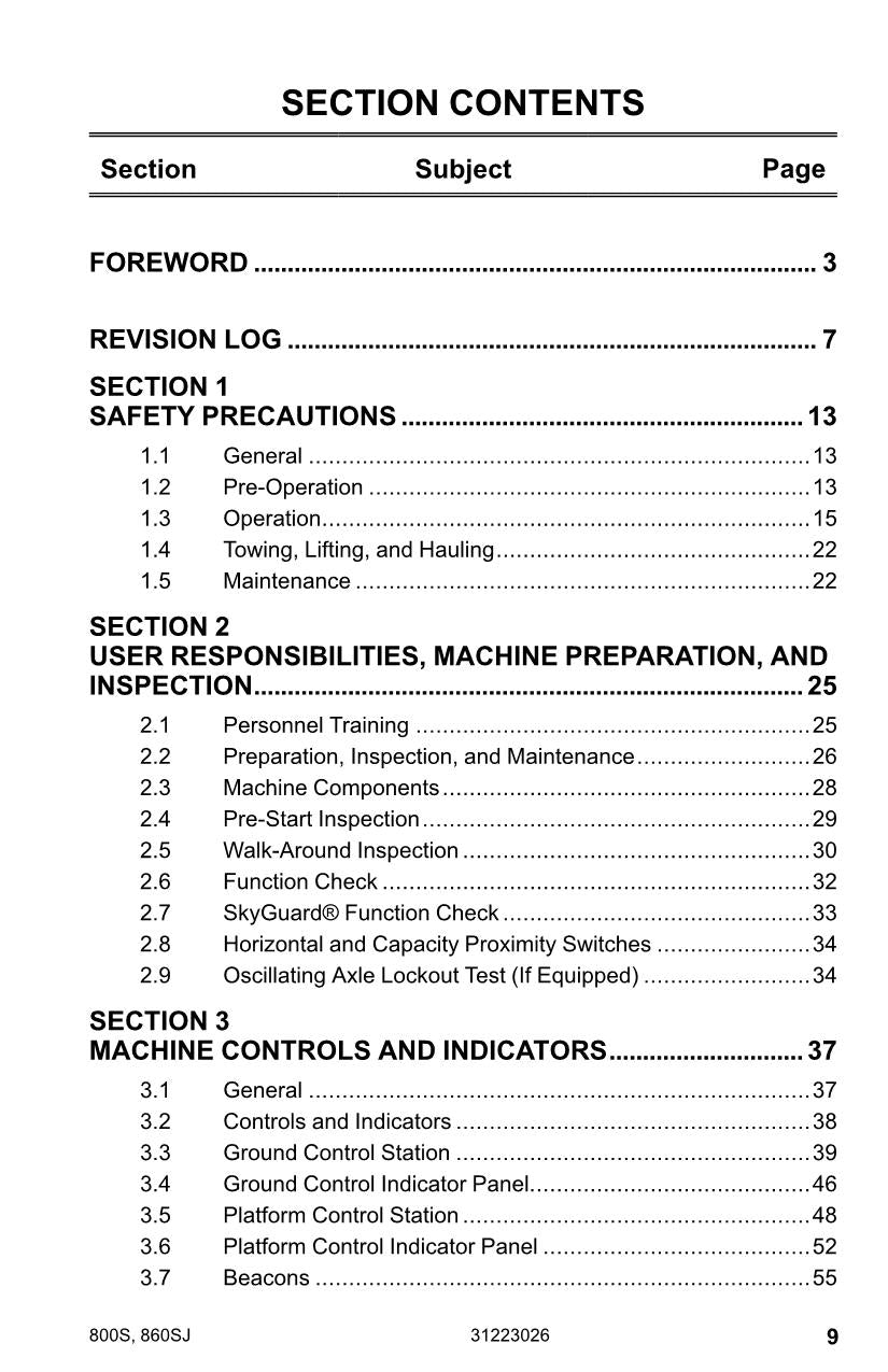 JLG 800S 860SJ Boom Lift Maintenance Operation Operators Manual 31223026