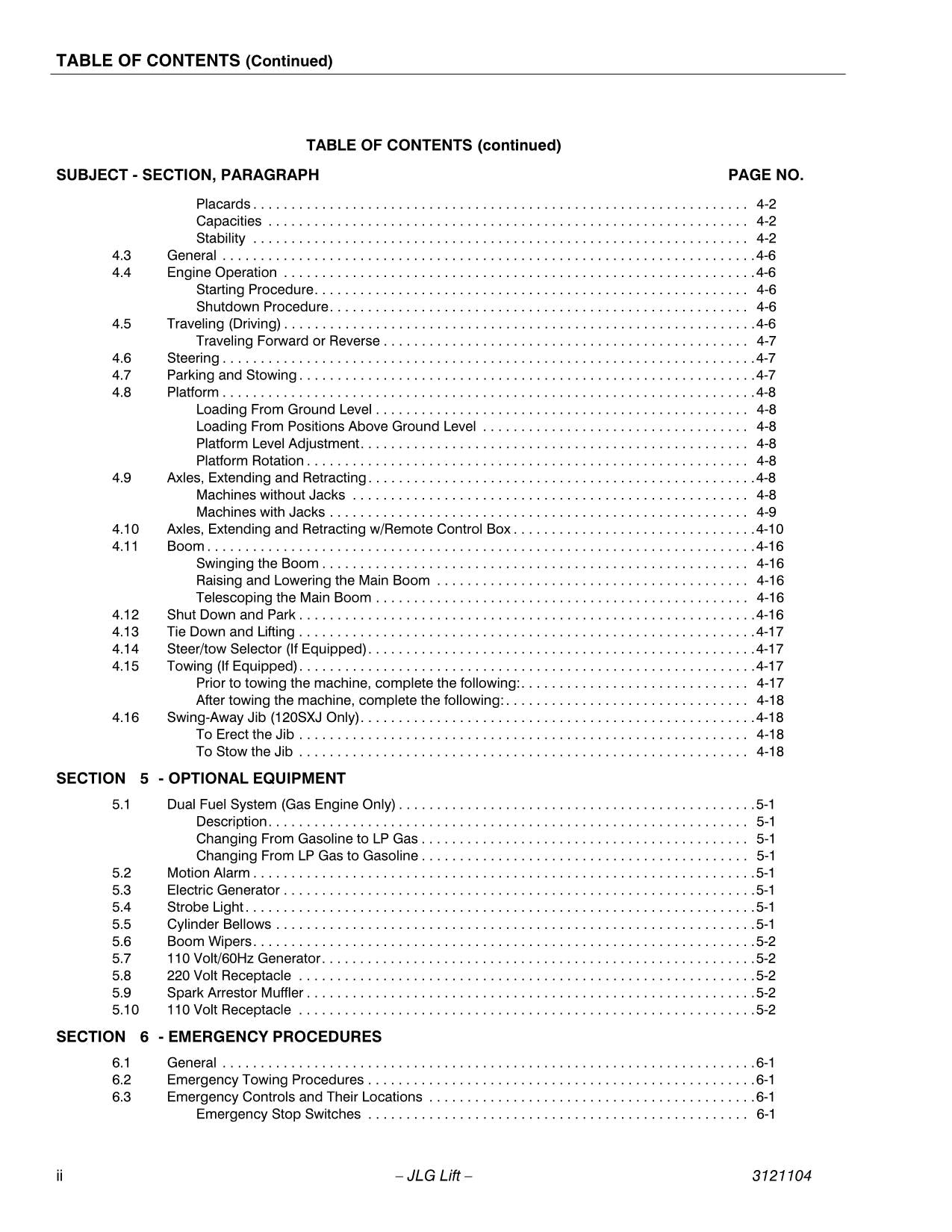 JLG 100SX 110SX 110SXJ 120SXJ Boom Lift Maintenance Operators Manual 3121104