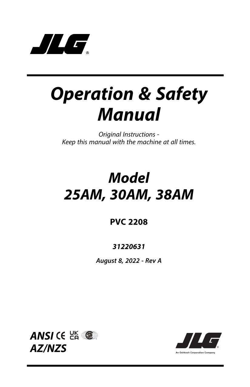 JLG 25AM 30AM 38AM Vertical Mast Maintenance Operation Operators Manual 31220631