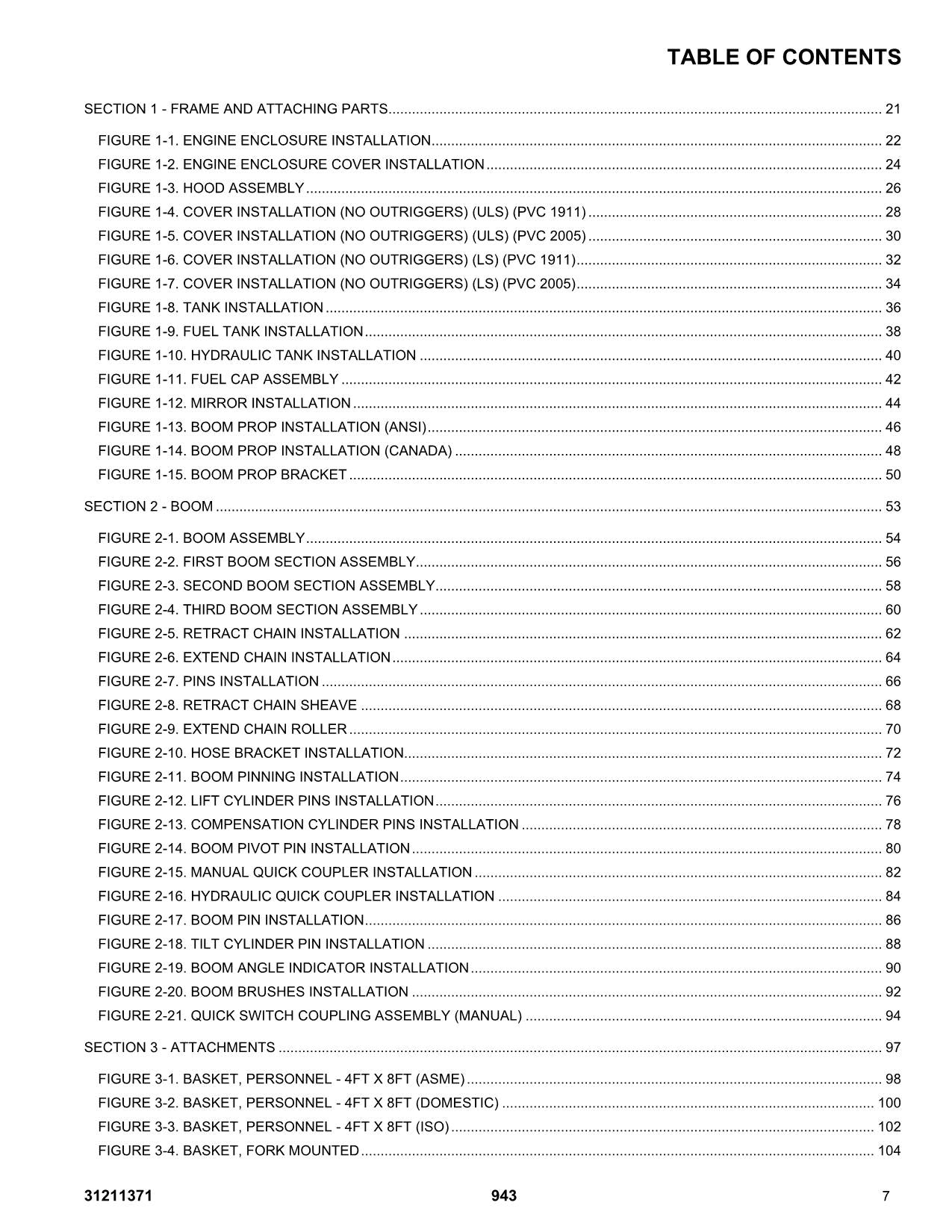 JLG  943 Telehandler Parts Catalog Manual