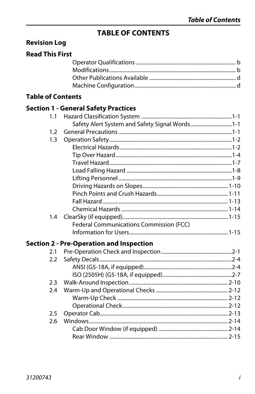 JLG 2505H G5-18A Telehandler Maintenance Operation Operators Manual 31200743