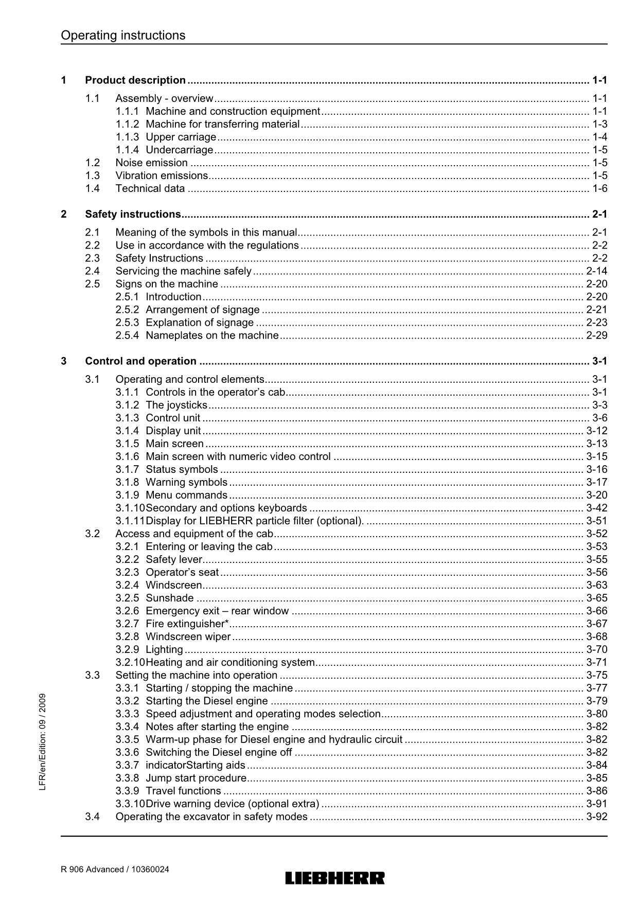 Liebherr R906 Advanced Excavator Material handler Operators manual