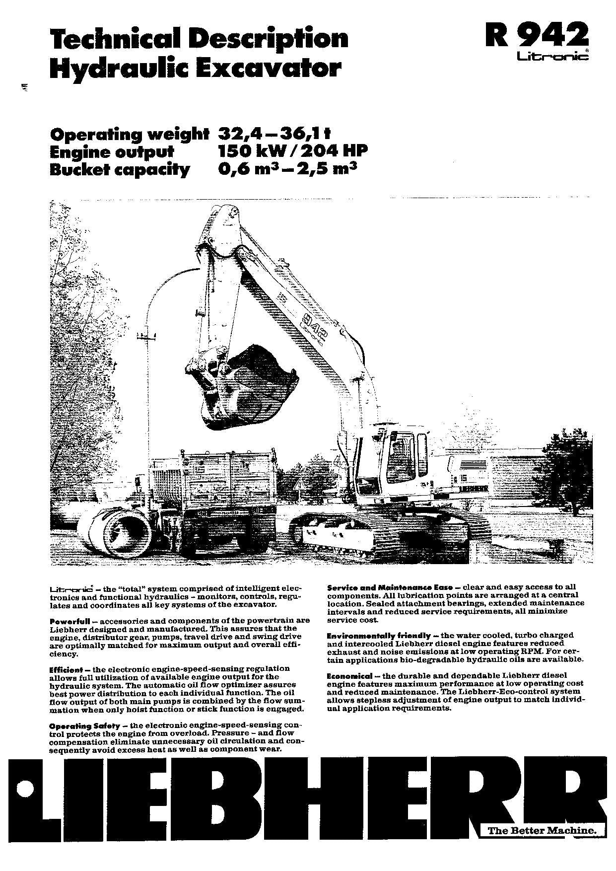 Liebherr R942 Litronic Excavator Operators manual serial .167