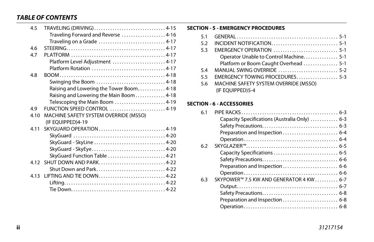 JLG 520AJ Boom Lift Maintenance Operation Operators Manual 31217154