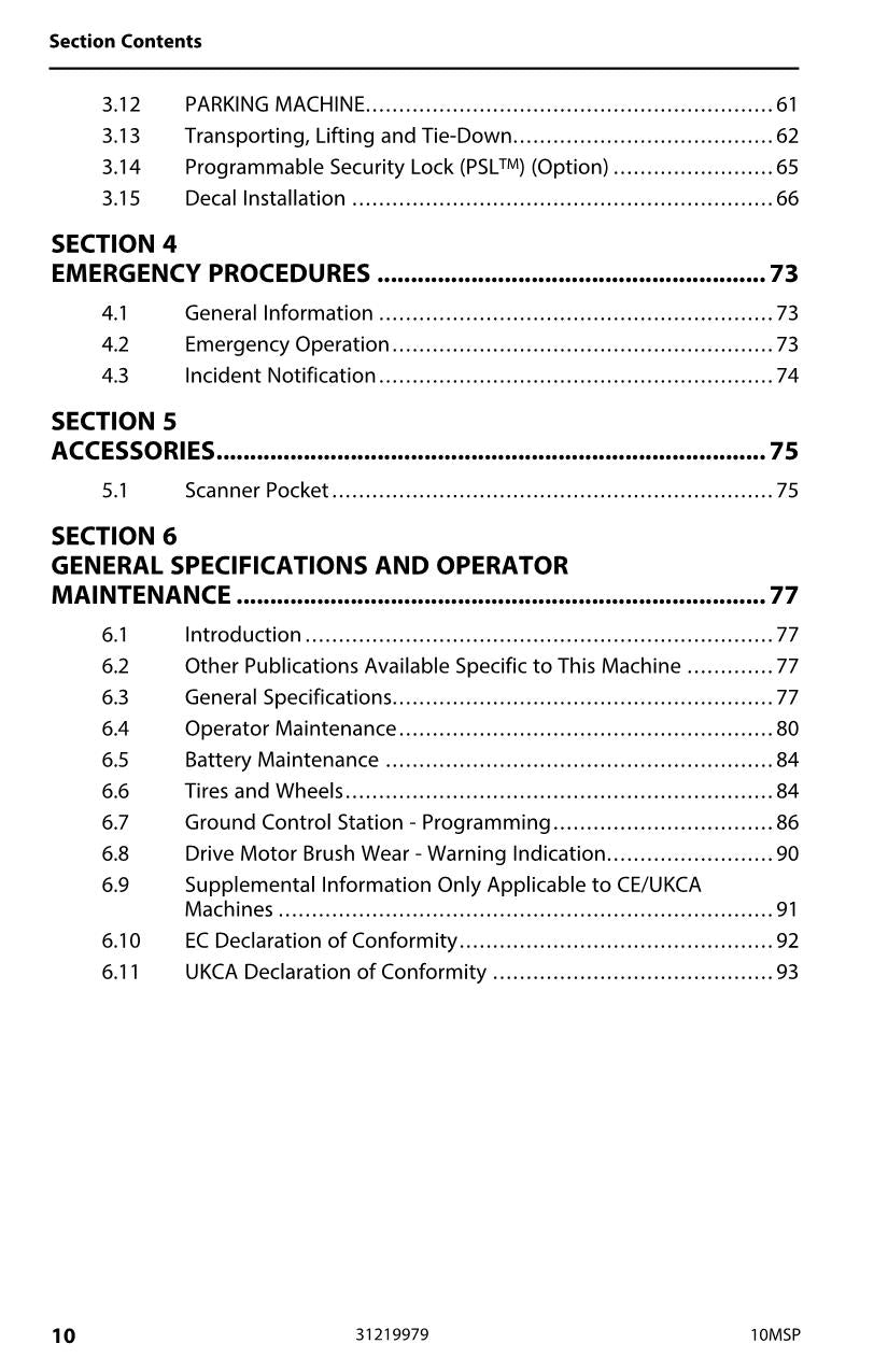 JLG 10MSP Vertical Mast Maintenance Operation Operators Manual 31219979