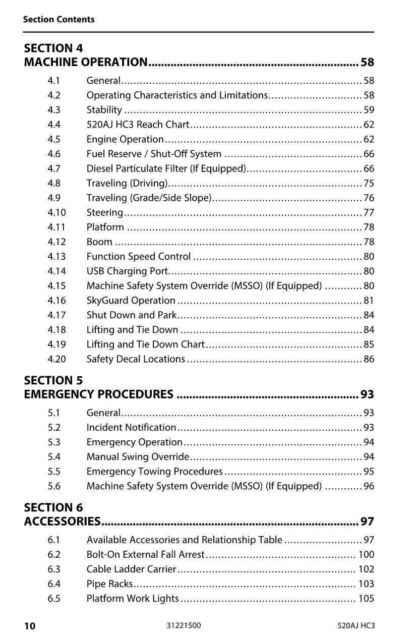 JLG 520AJ HC3 Boom Lift Maintenance Operation Operators Manual 31221500