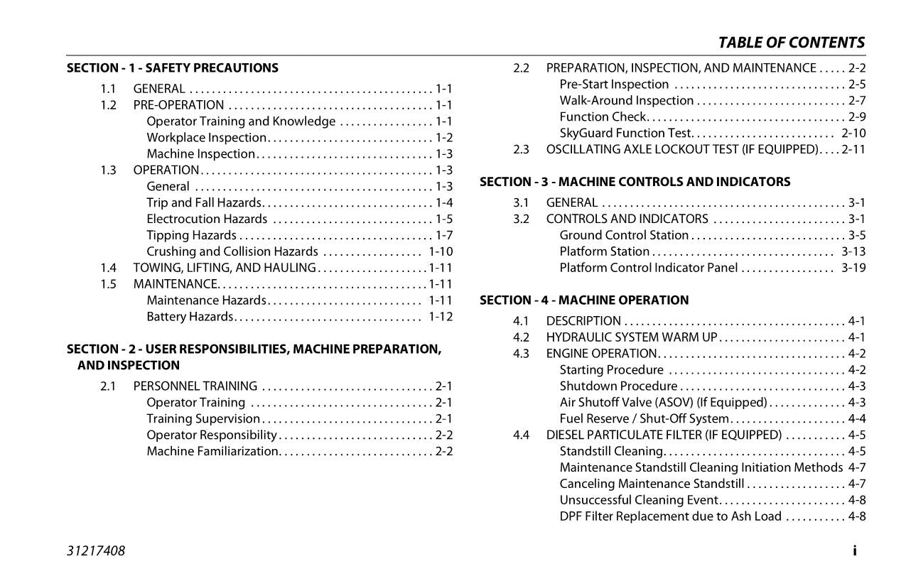 JLG 1250AJP Boom Lift Maintenance Operation Operators Manual 31217408