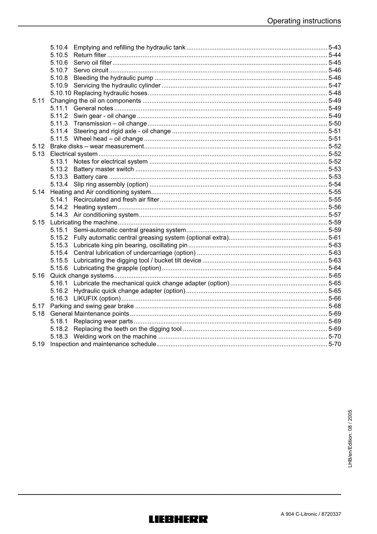 Liebherr A904 C-Litronic Excavator Operators manual serial 441