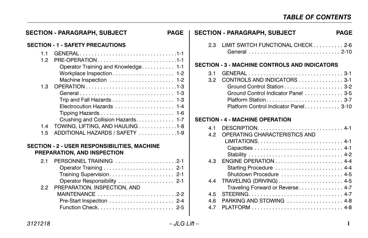 JLG 601S Boom Lift Maintenance Operation Operators Manual