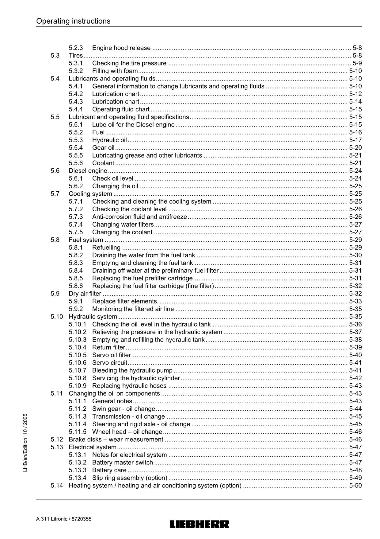 Liebherr A311 Litronic Excavator  Operators manual