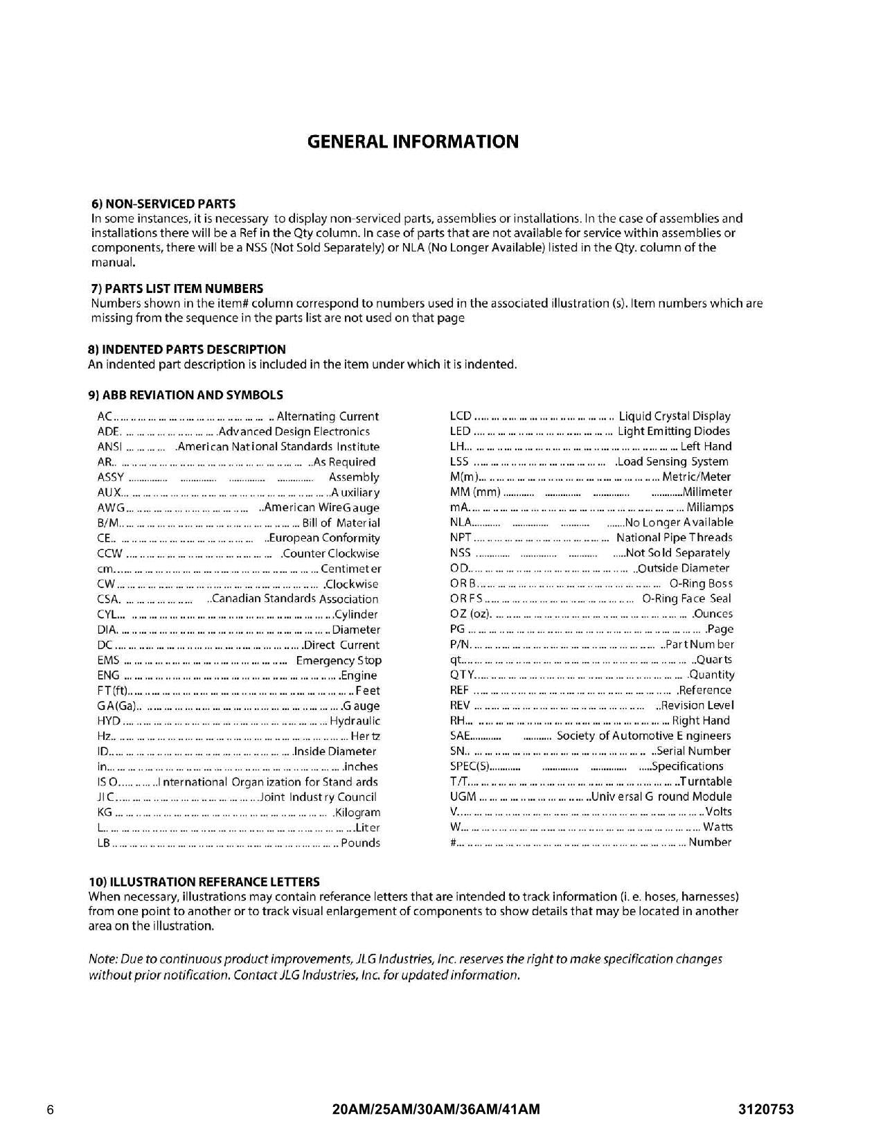 JLG 20AM 25AM 30AM 36AM 41AM Vertical Mast Parts Catalog Manual 3120753