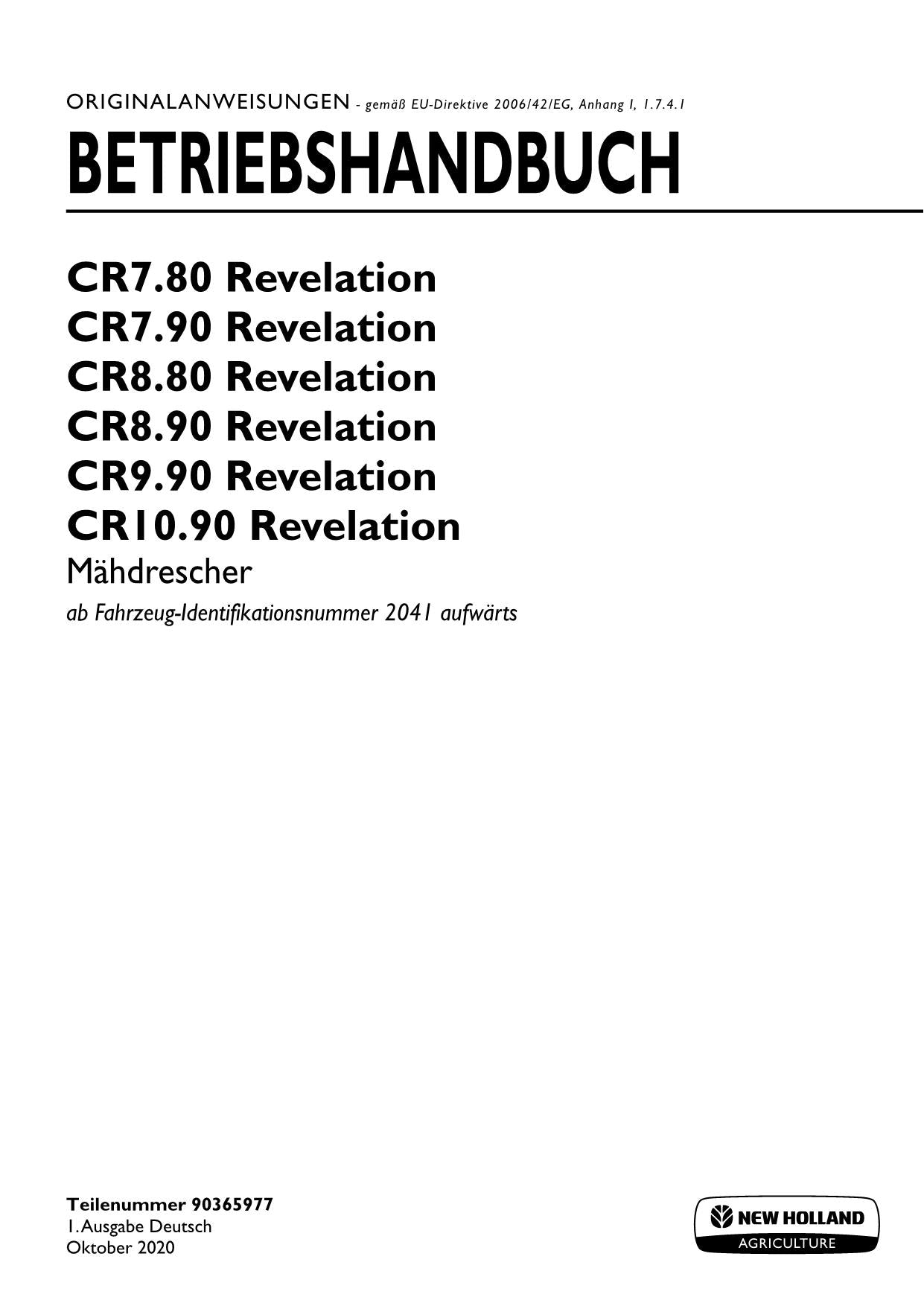 New Holland CR10 90 CR7 80 CR7 90 Revelation Mähdrescher Betriebsanleitung 2041