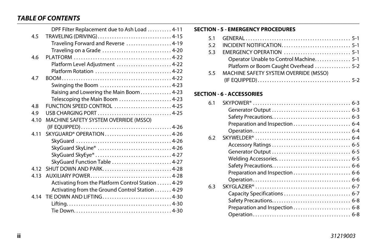 JLG 660SJC Boom Lift Maintenance Operation Operators Manual 31219003