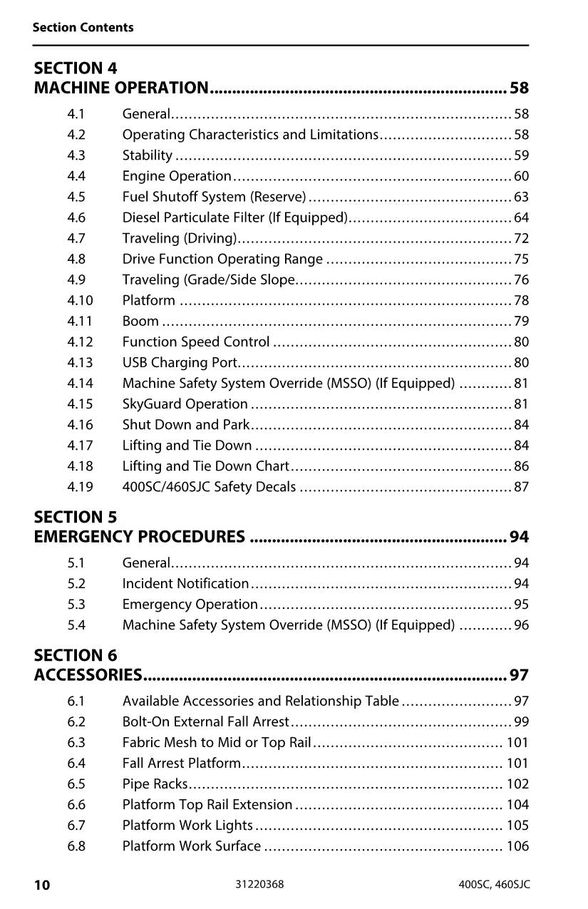 JLG 400SC 460SJC Boom Lift Maintenance Operation Operators Manual 31220368