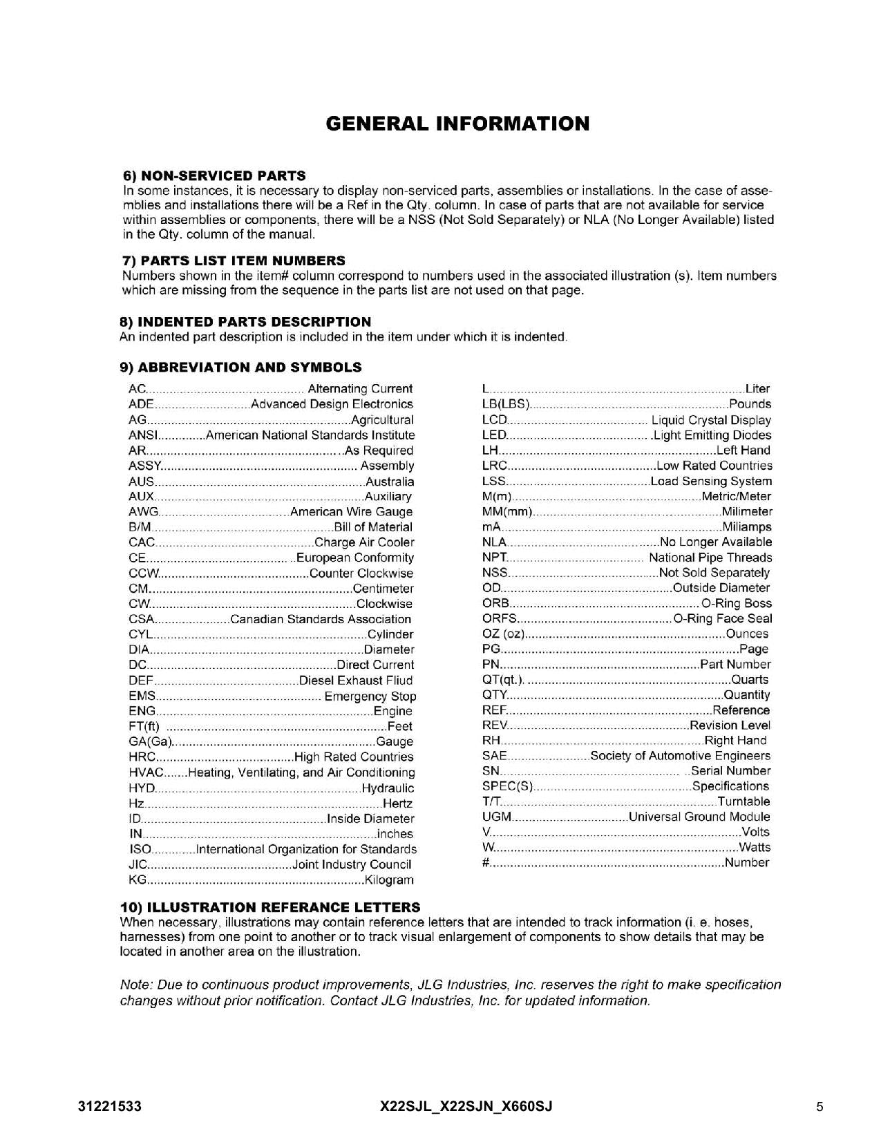 JLG X22SJP X660SJ Compact Crawler Boom Parts Catalog Manual