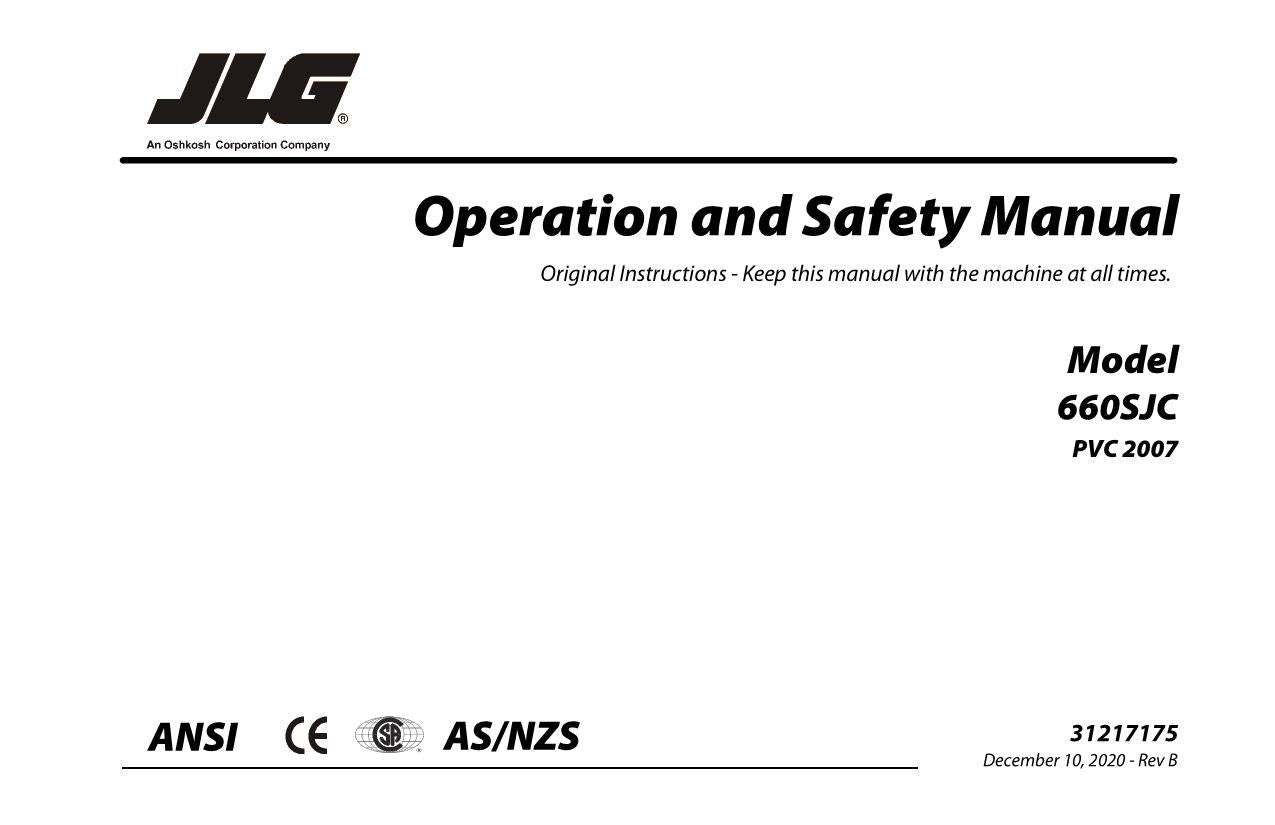 JLG 660SJC Boom Lift Maintenance Operation Operators Manual 31217175