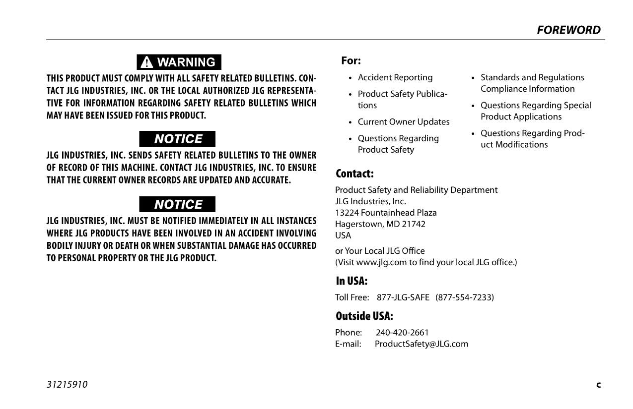 JLG AE1932 Boom Lift Maintenance Operation Operators Manual