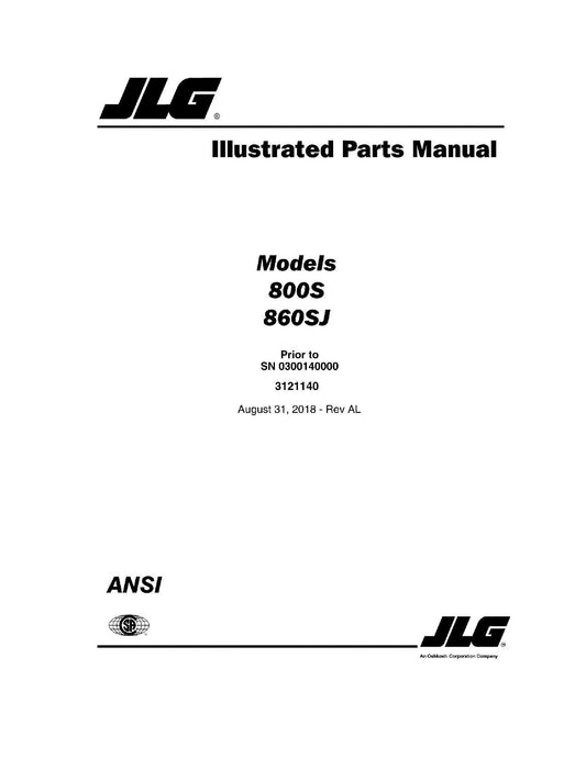 JLG 800S 860SJ Boom Lift Parts Catalog Manual Prior to 0300140000