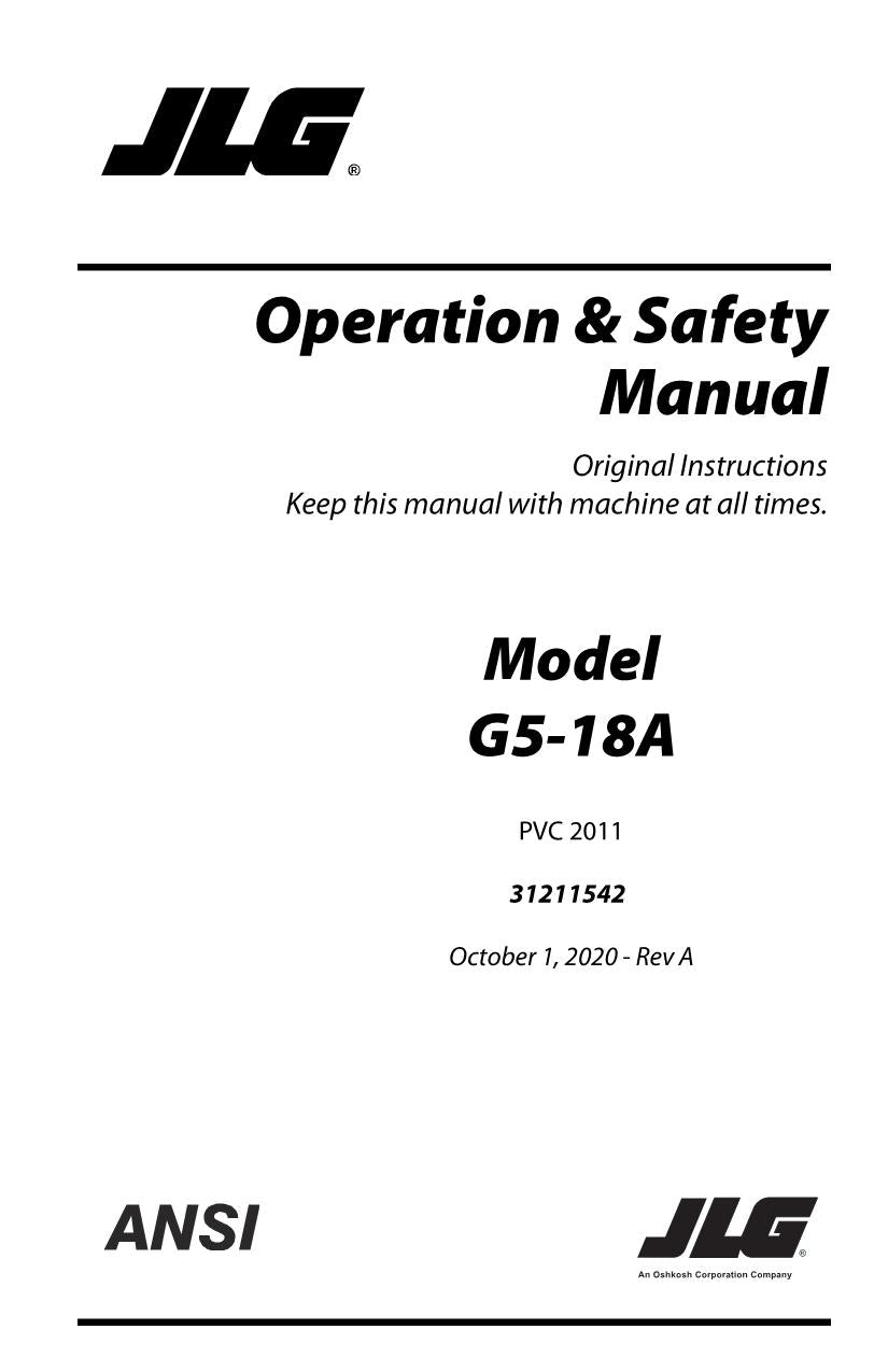 JLG G5-18A Telehandler Maintenance Operation Operators Manual 31211542