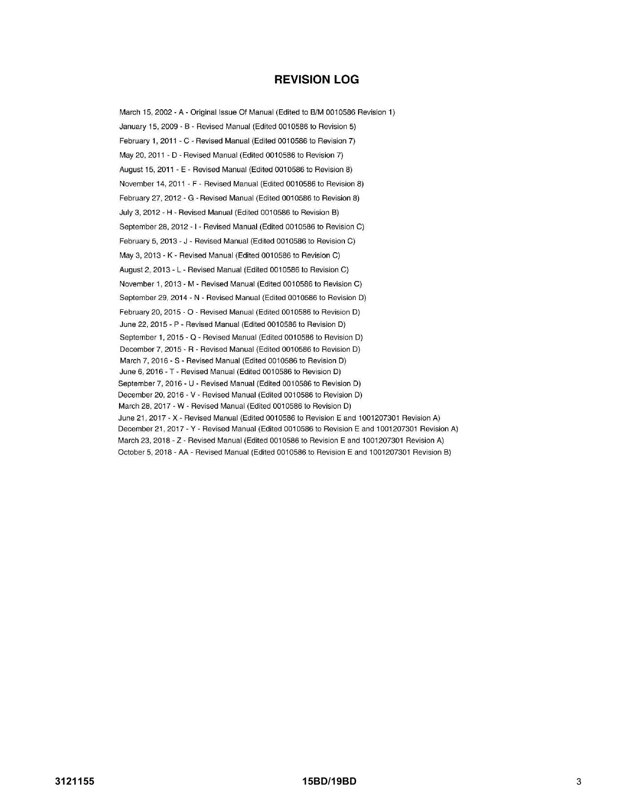 JLG 15BD 19BD Vertical Mast Parts Catalog Manual