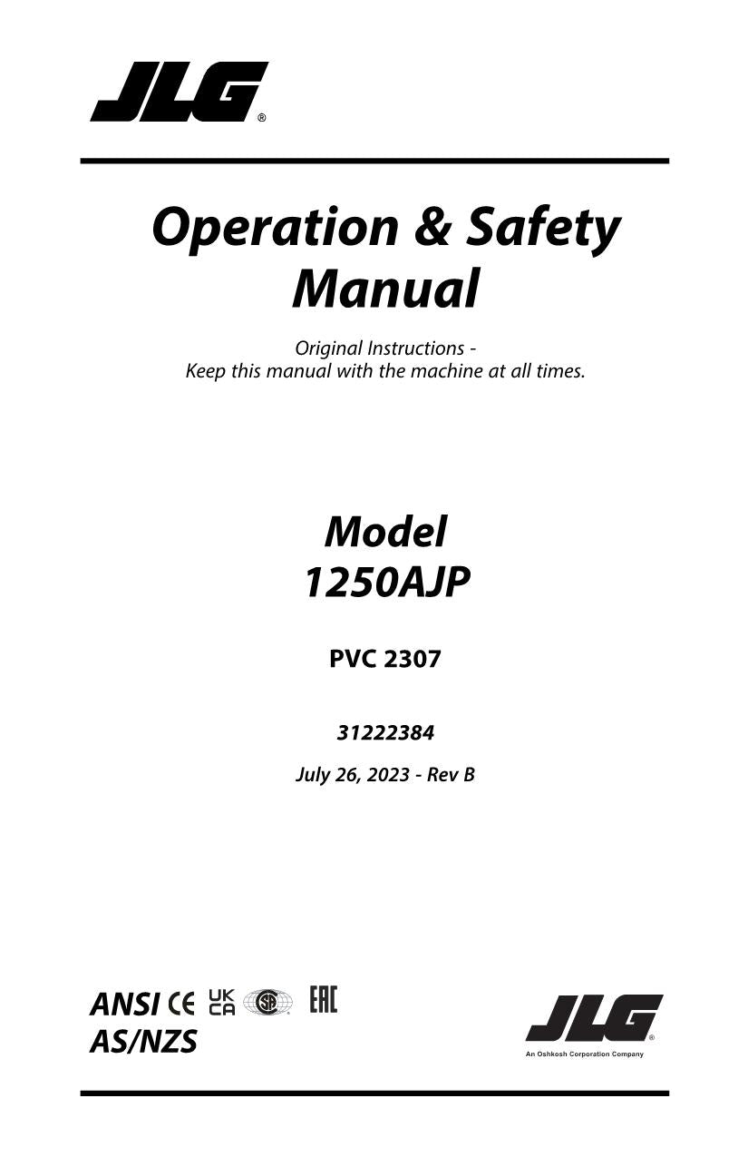 JLG 1250AJP Boom Lift Maintenance Operation Operators Manual 31222384