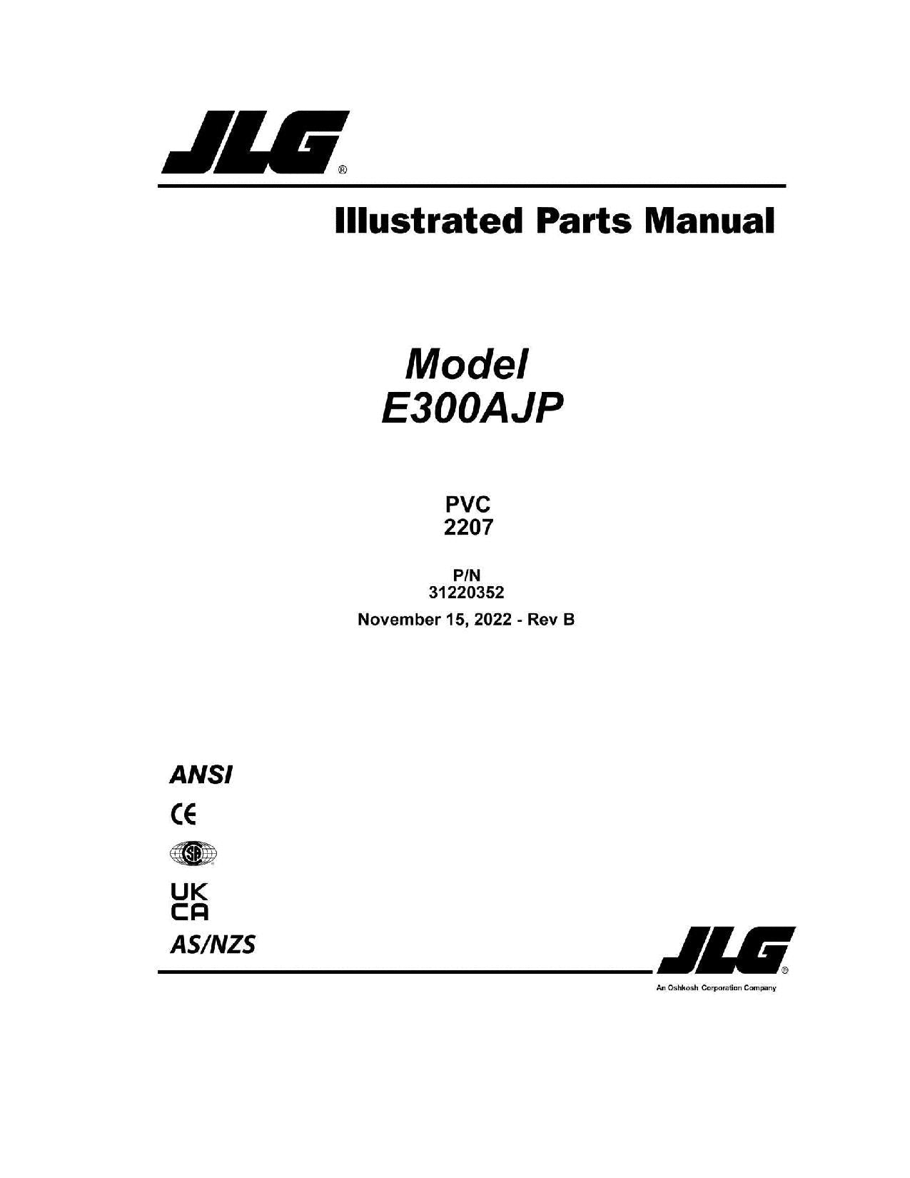 JLG E300AJP Boom Lift Parts Catalog Manual 31220352