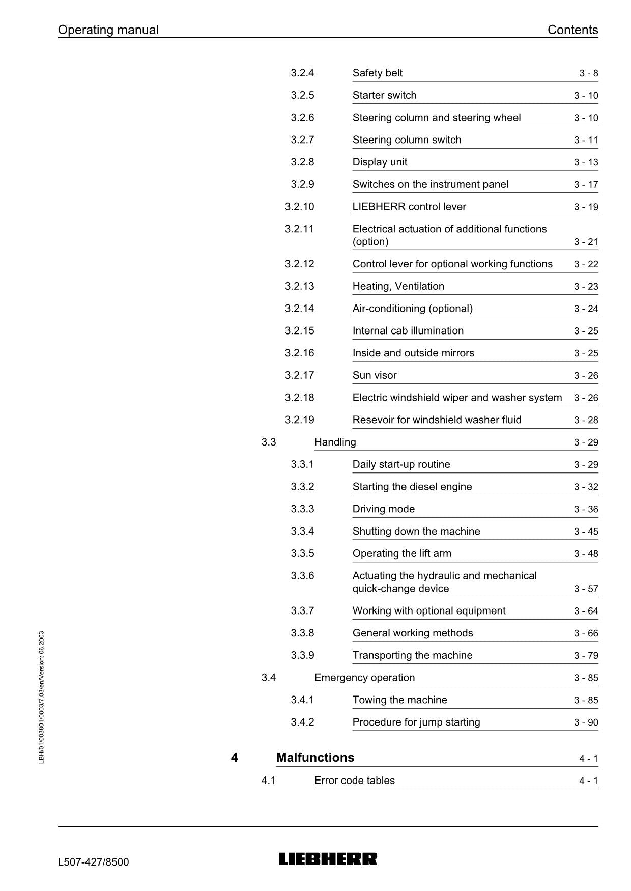 Liebherr L507 Stereo Wheel Loader Operators manual