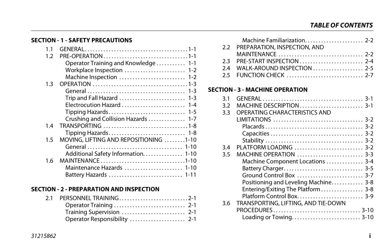 JLG 830P Vertical Mast Maintenance Operation Operators Manual 31215862