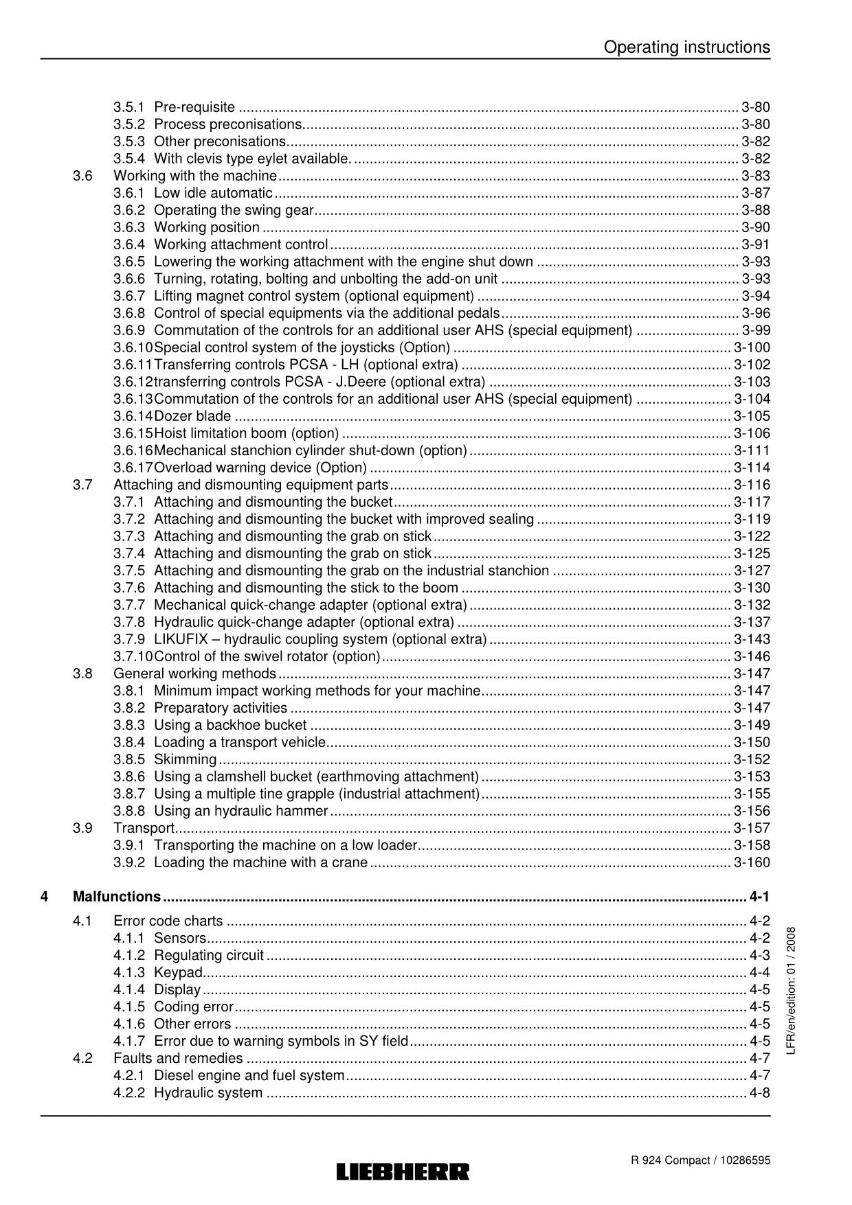 Liebherr R924 Compact Excavator Operators manual