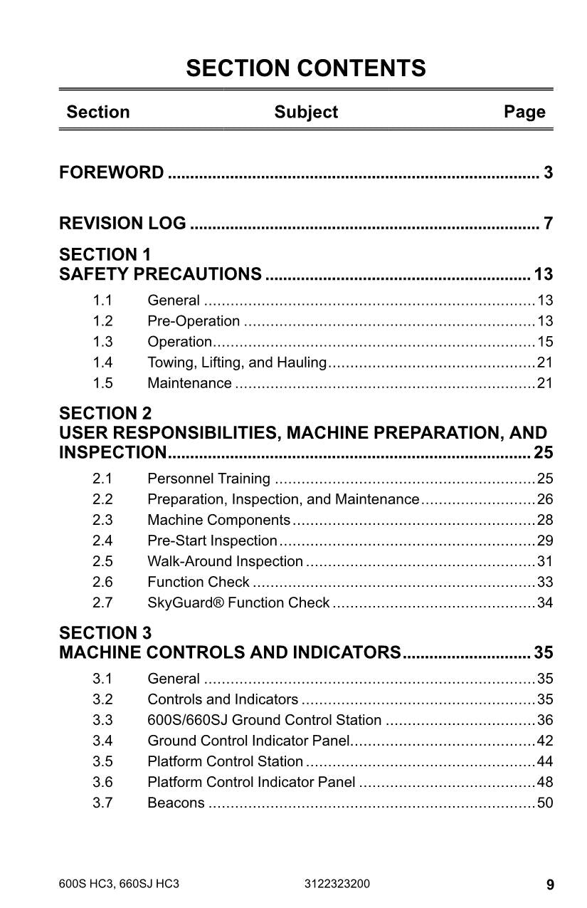 JLG 660SJ HC3 Boom Lift Maintenance Operation Operators Manual