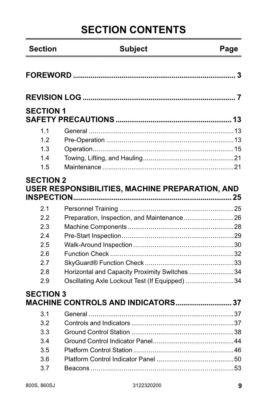 JLG 800S 860SJ Boom Lift Maintenance Operation Operators Manual 3122320200