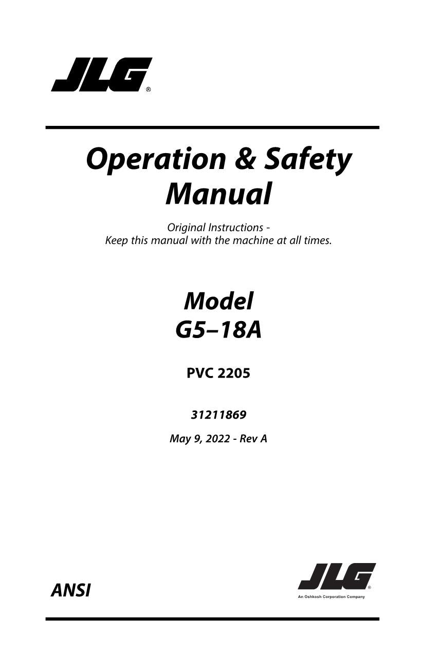 JLG G5-18A Telehandler Maintenance Operation Operators Manual 31211869